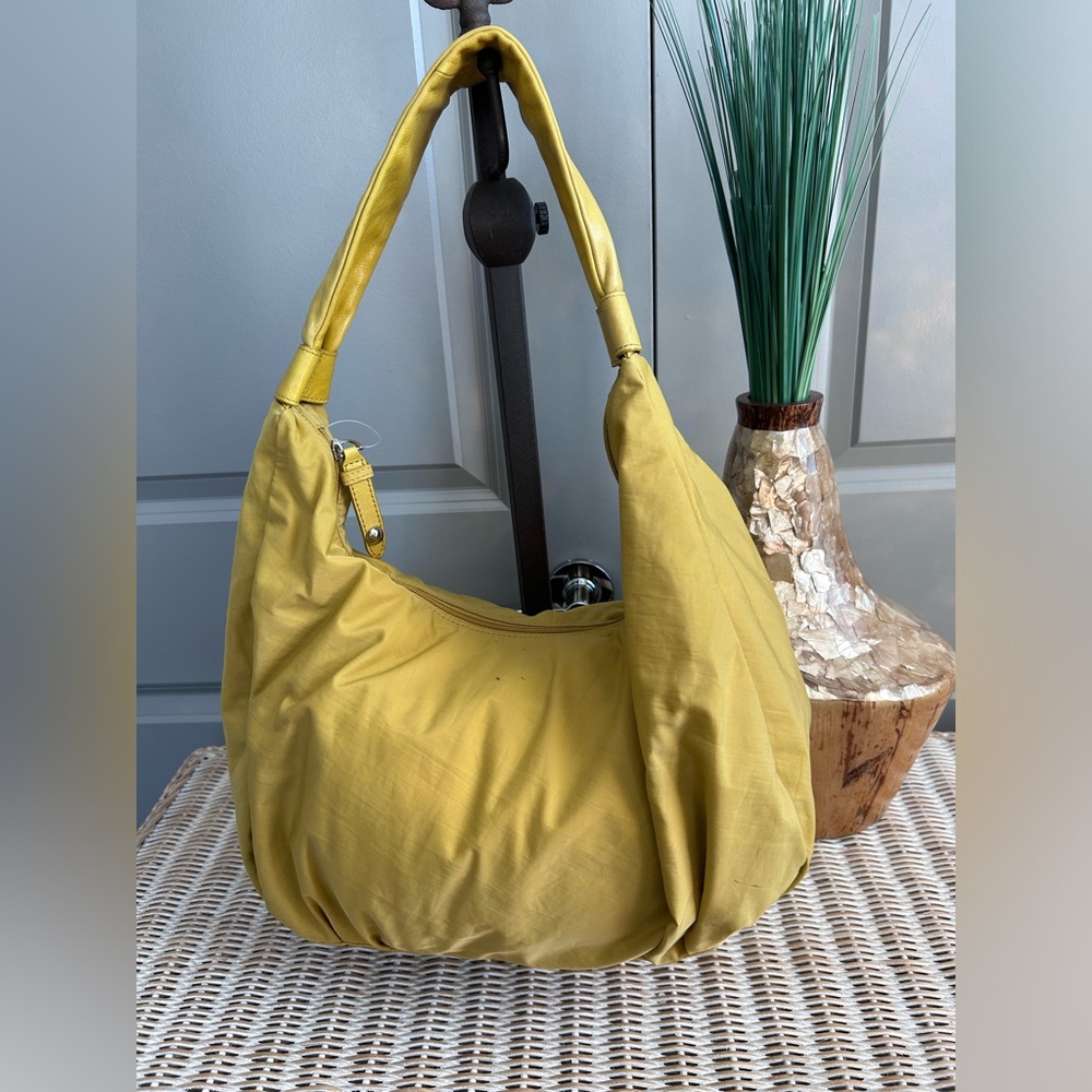 Hobo shoulder bag in nylon and leather, hobo slouchy purse cotton purse everyday - Picture 2 of 8